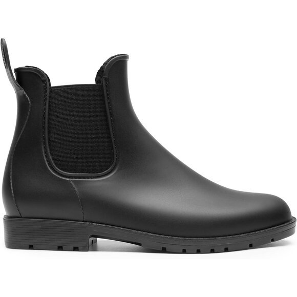Trendy Black Ankle Rain Boots for Women - Easy Pull-On Waterproof Design - Picture 2 of 7